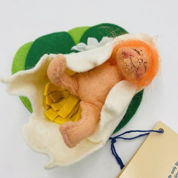 Vintage Annalee Baby Laying in Lilly Pad 1991 Orange Hair Spring Nymph - Picture 9 of 12